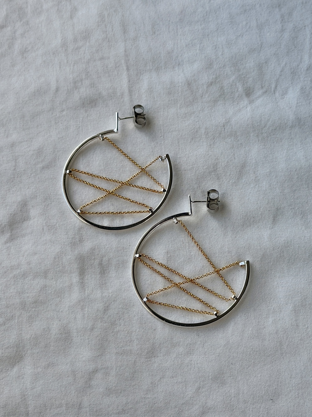 Chained Hoops Silver & 18k Gold Plated Earrings